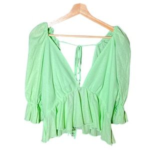 🎉HP🎉 Cider Green Deep V Ruffle Blouse